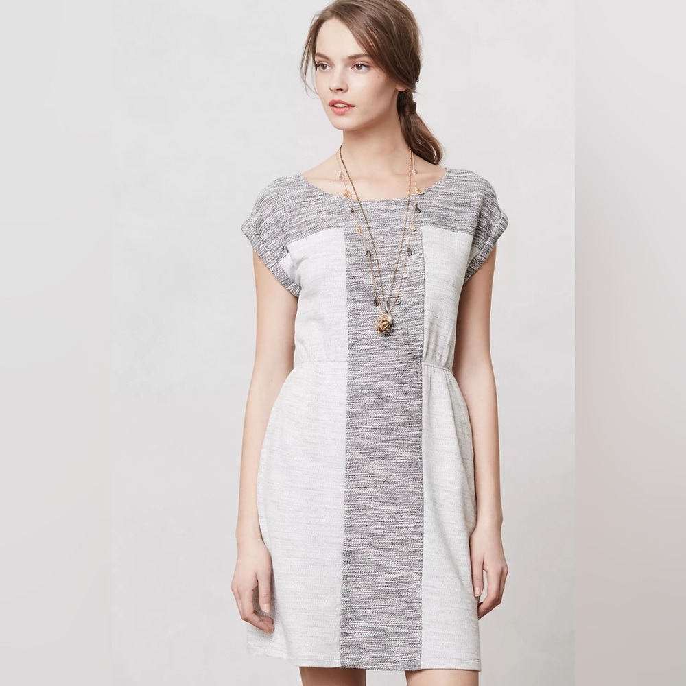 Anthropologie Edme & Esytlle Spacedye Day Grey White Striped Dress Size M